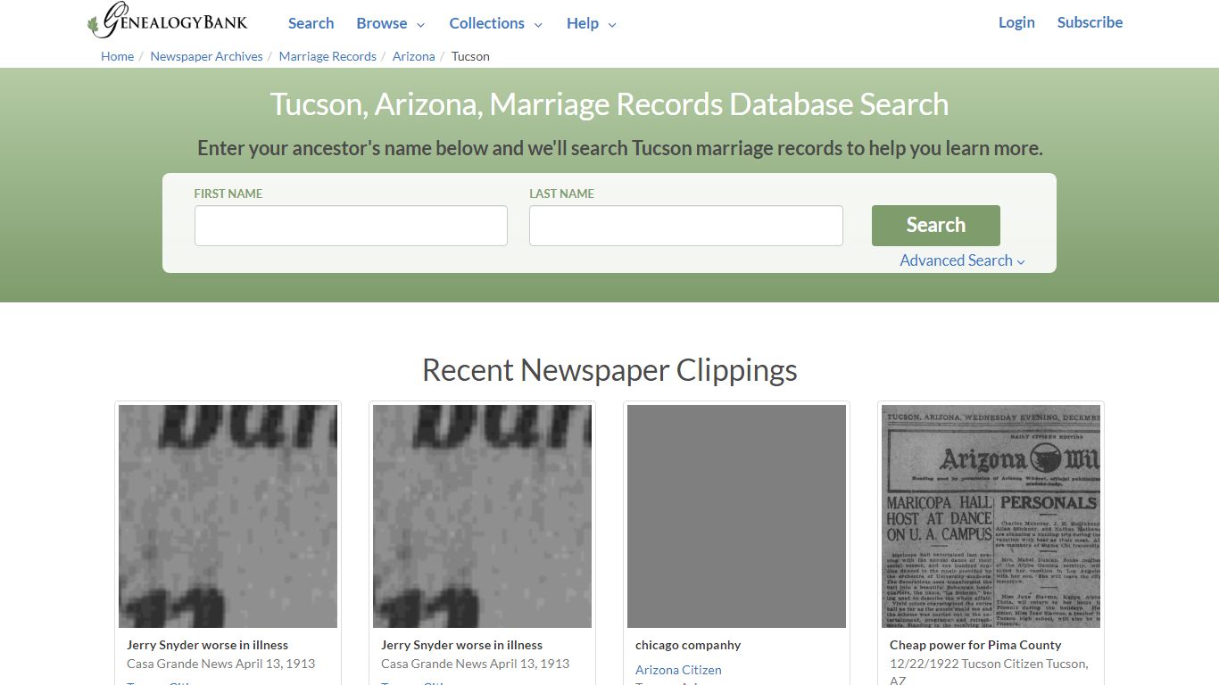 Tucson, Arizona, Marriage Records Online Search